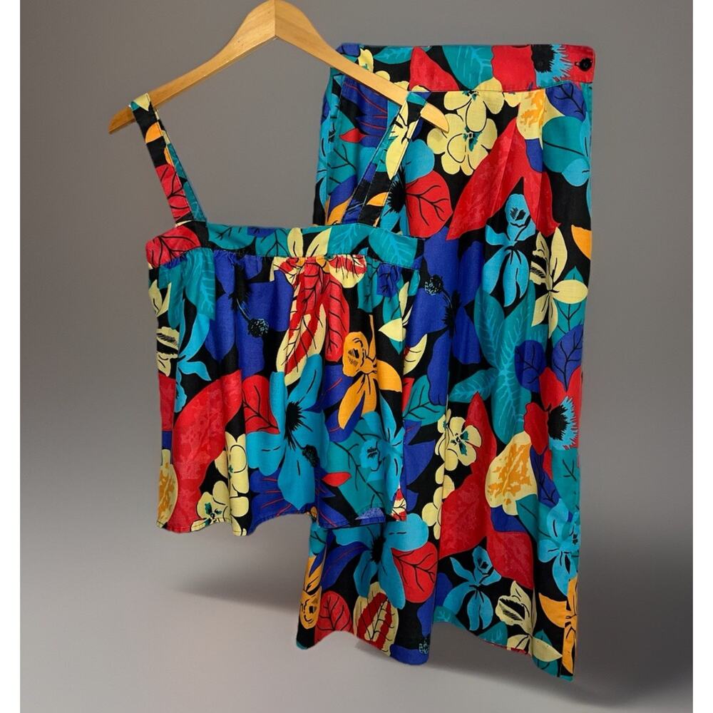 Mandy 2 Piece Tank Skirt Sundress Outfit Tropical Floral - Sz M 11/12 -Waist 28"